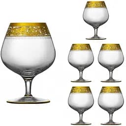 Набір келихів для бренді коньяку Lora Версаль 375 мл 6 шт. Gold NGC33SETBRANDY