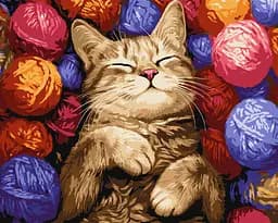 Набір для розпису по номерах Кіт у клубочках, Ideyka, 40x50 см, КНО6710