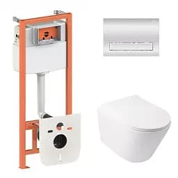 Набор: Qtap Swan Ultra Quiet унитаз подвесной QT16335179W + Nest комплект инсталляции 4в1 (линейная клавиша Chrome) QT0133M425 + M08381CRM