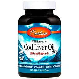 Рыбий жир Carlson Cod Liver Oil норвежский 250 мини гелевых капсул