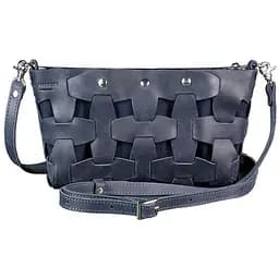 Шкіряна плетена жіноча сумка Пазл S синя Crazy Horse