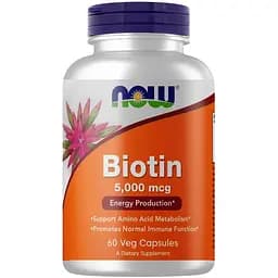 Вітаміни та мінерали Now Biotin 5000 мкг 60 вегакапсул