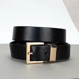 Ремінь жіночий шкіряний JK-3023 чорний з золотою пряжкою (105 см)