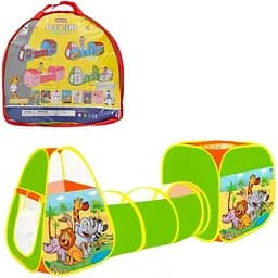 Ігровий намет MR 0648 з тунелем Дикі тварини - піраміда, куб, дах-вікно, 234 см