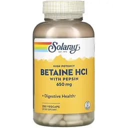 Бетаїну гідрохлорид + Пепсин Solaray 650 мг 250 вегетаріанських капсул