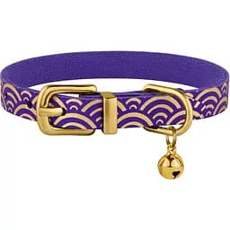 Ошейник для кошек BronzeDog Barksi Classic Море кожаный одинарный с золотым тиснением 2XS 18-25х1 см фиолетовый