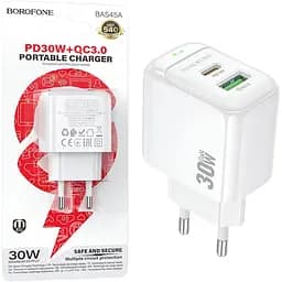 Зарядний пристрій Borofone BAS45A USB-C x USB-A PD30W технологія GaN білий