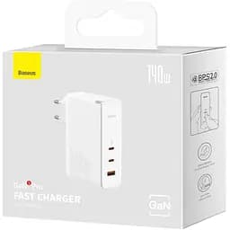 Мережевий зарядний пристрій Baseus GaN5 Pro Fast Charger 2C+U 140W White + Cable USB-C (CCGP100202) [96286] - мініатюра 8