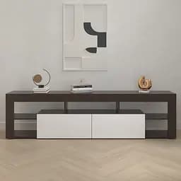 Тумба під телевізор Flamecame з 5 полицями та 2 нішами з ДСП II K-200 Венге/Білий