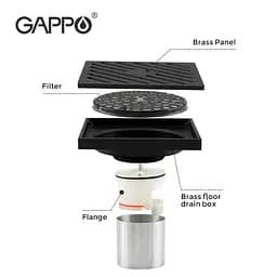 Трап для душу вертикальний Gappo G81050-6 латунь 100x100 мм чорний - мініатюра 5