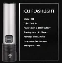 Акумуляторний LED ліхтарик Bailong BL-K31-T6 4 режими, зум, зарядка microUSB, металевий корпус - мініатюра 5