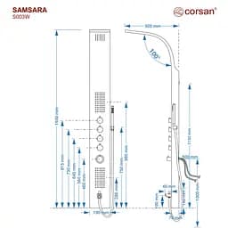 Душова панель Corsan Samsara graphite gunmetal з виливом S003MGMW, Графіт - мініатюра 2