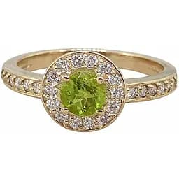 Золотое кольцо с бриллиантами и хризолитом. 11052/2 18