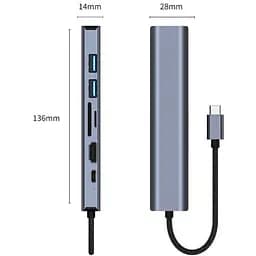Концентратор Dynamode 7-in-1 USB-C to HDTV 4K/30Hz 2хUSB3.0 RJ45 USB-C PD 100W SD/MicroSD (BYL-2303) - мініатюра 4