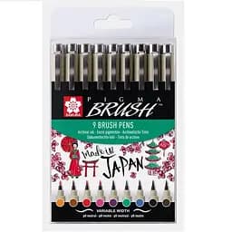 Набор лайнеров-кистей Sakura PIGMA Brush, 9 шт.