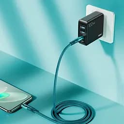 Дата кабель для заряджання з дисплеєм Remax RC-C032 Type-C - Type-C 100W/5А 1,2м Гумовий Grey - мініатюра 2