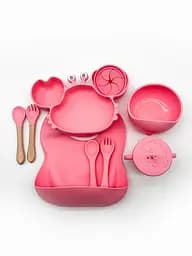 Набір дитячого силіконового посуду для першого підгодовування на присосках 9 предметів Краб Pink (18975)