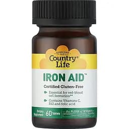 Допомога заліза Country Life Iron Aid 15 мг 60 таблеток