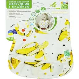 Нагрудник с карманом Эко Пупс Eсo Cotton Premium Бананы 30х21 см желтый с белым (EPB-009)