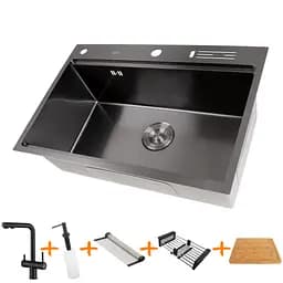 Комплект чорної мийки та змішувач з нержавіючої сталі NB-7048, Чорний