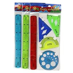 Набор силиконовый, цветной, 2 треугольника, 2 транспортира, линейка 30 см, 5 предметов (в ассортименте)