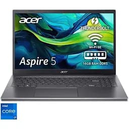 Ноутбук Acer Aspire 5 A515-58M-74FT з процесором Intel Core i7-1355U pana la 5.0 GHz, 15.6", Full HD, IPS, 16GB DDR5, 512GB SSD, Intel Iris Xe графікою, NO OS, Steel сірий