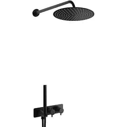 Душева система Kohlman Axel 25 black з термостатом + BOX прихованого монтажу KPL-QW265AB25, Чорний матовий