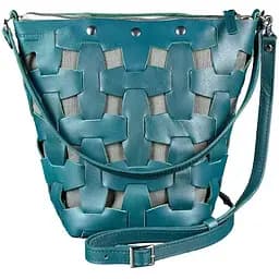 Шкіряна плетена жіноча сумка Пазл M зелена Krast