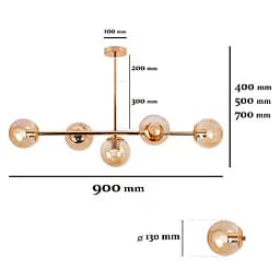 Люстра стельова Levistella 7529906-5 GOLD+BR, 5 плафонів, E27, метал, коричневе скло, сучасний стиль - мініатюра 2