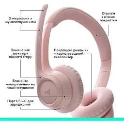 Bluetooth-гарнітура Logitech Zone 300 Wireless Rose (981-001412) - мініатюра 6