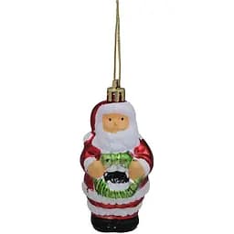 Ялинкова прикраса Сніговик Санта пластикова 8 см біла з червоним 2 шт.