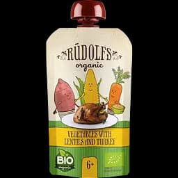 Пюре Rudolfs Овощи с чечевицей и индейкой, органическое, 110 г