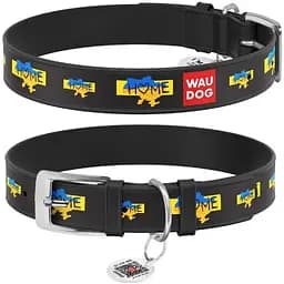 Ошейник для собак Waudog Design кожаный с QR паспортом рисунок Дом L (4823089353784)