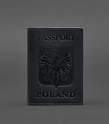 Кожаная обложка для паспорта с польским гербом темно-синяя Crazy Horse