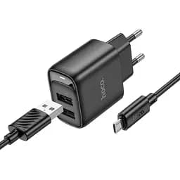 Мережевий зарядний пристрій з кабелем Hoco C141A Smart dual-port charger set(Micro) чорний