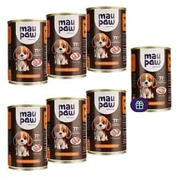 Набор влажного корма для взрослых собак MAU PAW кусочки в соусе 2.905 кг (6 шт. + 1 шт. подарок х 415 г)