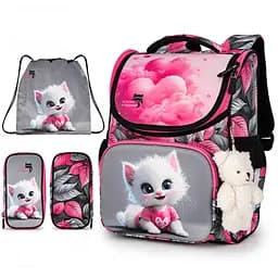 Ортопедичний шкільний рюкзак (ранець) School Standard 3 в 1 для дівчинки 570 гр 14,5 літрів Сірий з рожевим