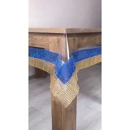 Скатерть силиконовая с сине-желтой стразовой лентой 370х140 см