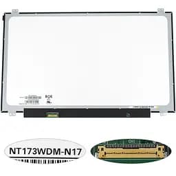 Матриця 17.3" NT173WDM-N17 1600 х 900, 30pin eDP, LED, SLIM вертикальні вушка, глянець, роз'єм зліва внизу для ноутбука