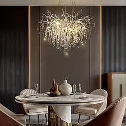 Люстра в круглому хромованому корпусі зі скляними підвісами Ø 60 см | Line F | Арт. 705D-600 CH+CL