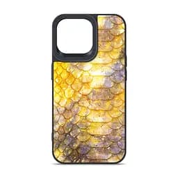 Кожаный чехол для Apple iPhone 14 Pro Max, Harder Nagas, желтый, термополіуретан ТПУ + экокожа с имитацией шкуры Наги, панель, защита корпуса, противоударный, микрофибра, рамка вокру камеры, защита всего корпуса, (ARM76756)