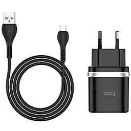 Мережевий зарядний пристрій Hoco C12Q (1USB, 3А) QC3.0 Black + кабель Type-C (S23991)