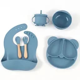 Набір дитячого силіконового посуду для годування на присосках 6 предметів Blue (18971)