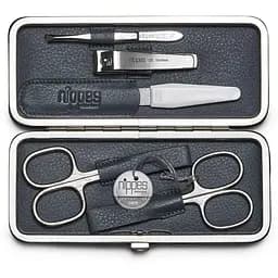 Маникюрный набор Nippes Solingen Raute, из нержавеющей стали, кожаный футляр, серый, 5 предметов