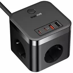 Мережевий зарядний пристрій Baseus Power Combo Cube Power Strip 3AC+2USB+2Type-C 30W 1.5m  E00066400117-00 Black - мініатюра 3