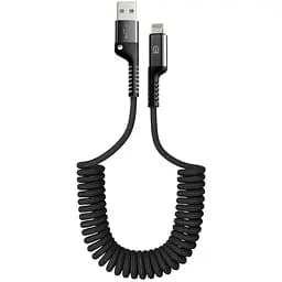 Кабель в авто, Спіраль USB-A to Lightning 2.4A 1m Black