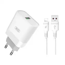 Сетевое зарядное устройство XO L63 15W FAST EU QC3.0 charger with apple cable Белый