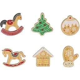 Прикраса-підвіска Chomik Новорічні атрибути кольорові дерево 18 шт. (DIY7052)