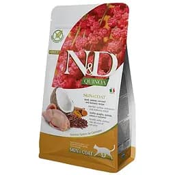 Сухой беззерновой корм для кошек Farmina N&D Grain Free Quinoa Cat Skin&Coat Adult, при пищевой аллергии, перепелка, киноа, кокос, куркума, 5 кг