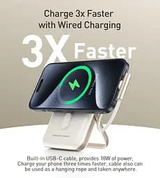 УМБ Choetech Magnetic Wireless 10000mAh 20W PD USB-C In/Out, Qi-15W,buid-in cabel White - мініатюра 5